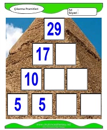 okul öncesi çocuklar için Çıkarma Pramidi çalışma sayfaları